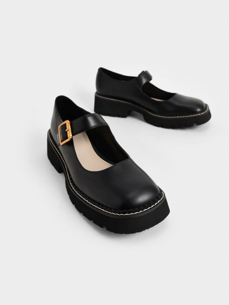 Pantofi Mary Jane Charles & Keith Metallic Cu Catarama Negrii | 207XOCYDT