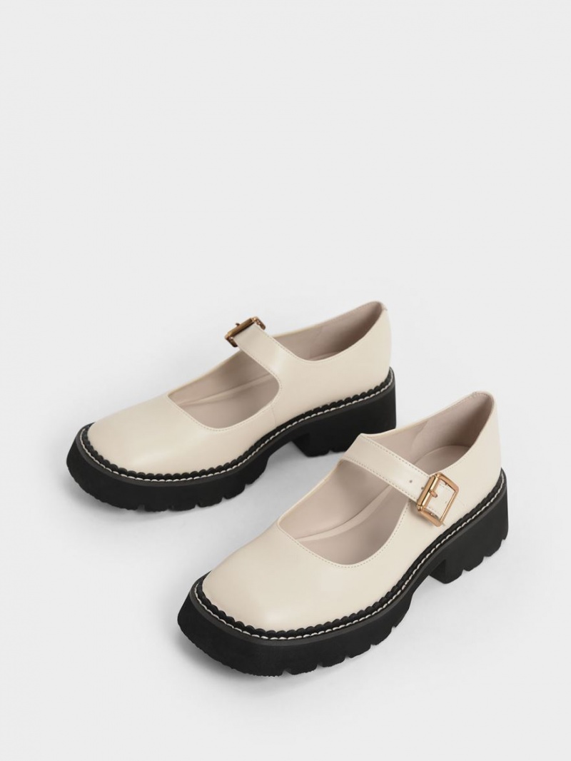 Pantofi Mary Jane Charles & Keith Metallic Cu Catarama Albi | 281SLUQCZ
