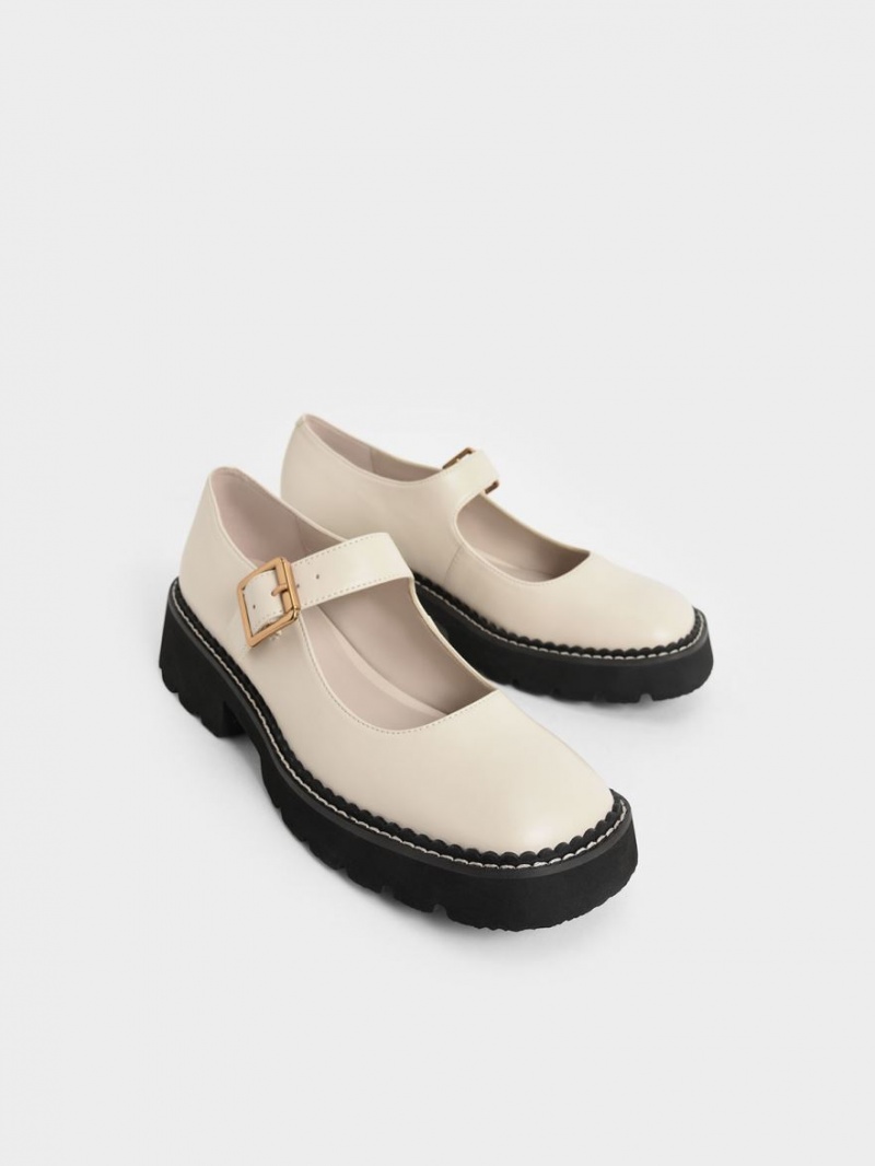 Pantofi Mary Jane Charles & Keith Metallic Cu Catarama Albi | 281SLUQCZ