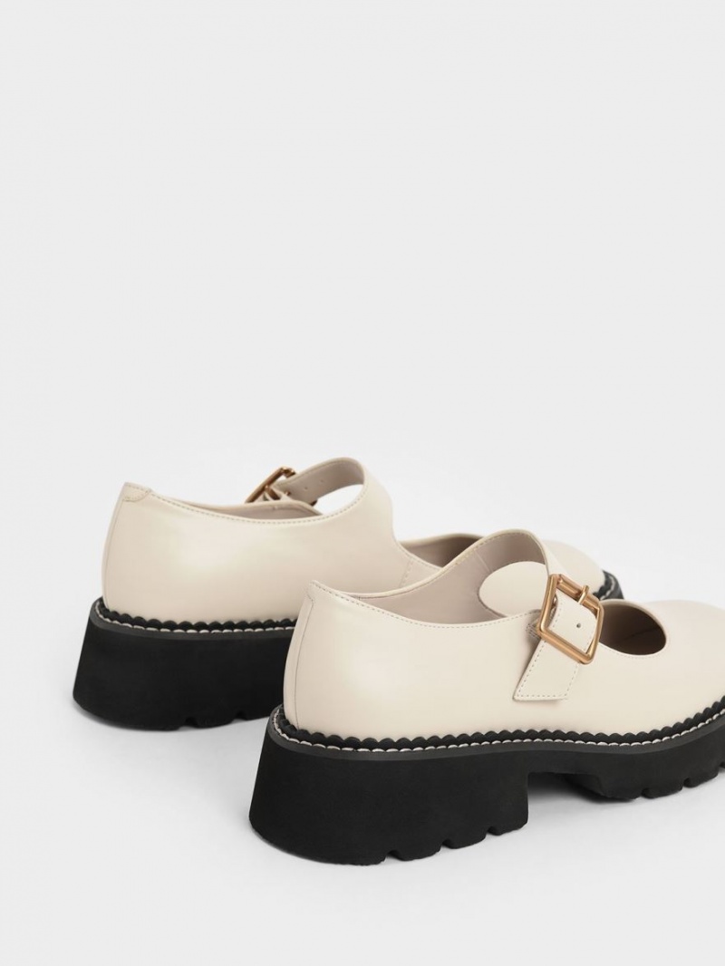 Pantofi Mary Jane Charles & Keith Metallic Cu Catarama Albi | 281SLUQCZ