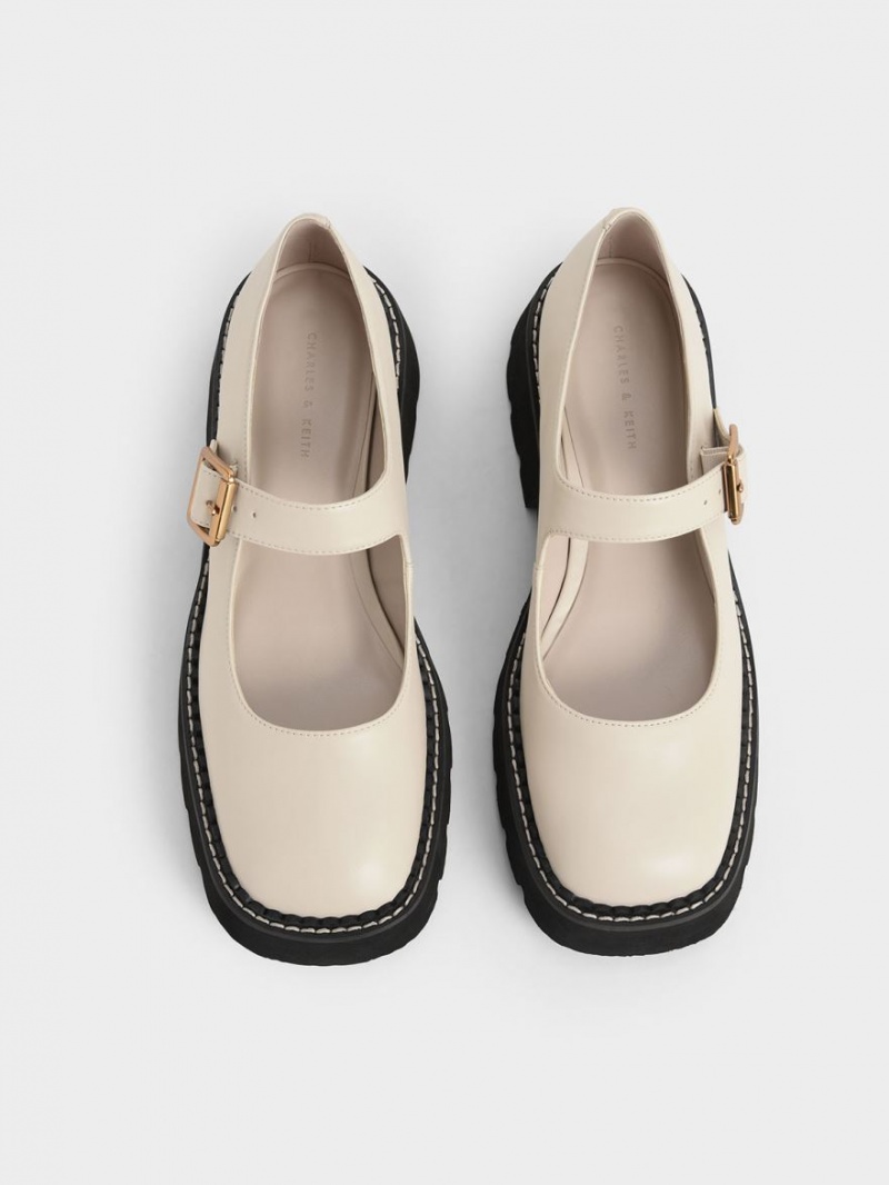 Pantofi Mary Jane Charles & Keith Metallic Cu Catarama Albi | 281SLUQCZ
