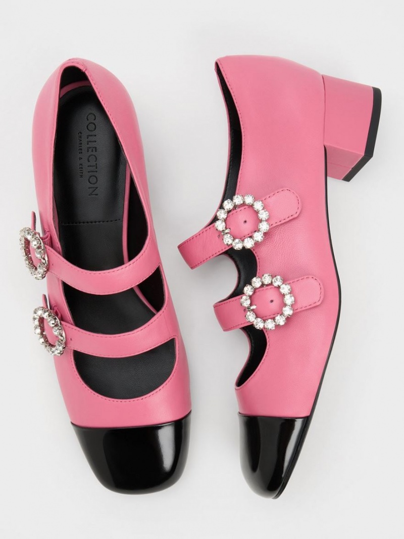 Pantofi Mary Jane Charles & Keith Piele Double-Cu Catarama Crystal-Embellished Roz | 087WCQSKJ
