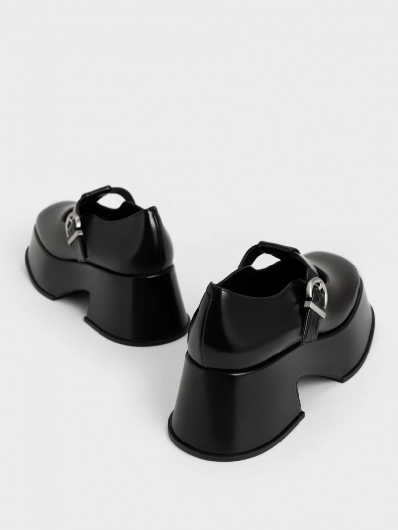 Pantofi Mary Jane Charles & Keith Platforma T-Bar Negrii | 382GMZXTV