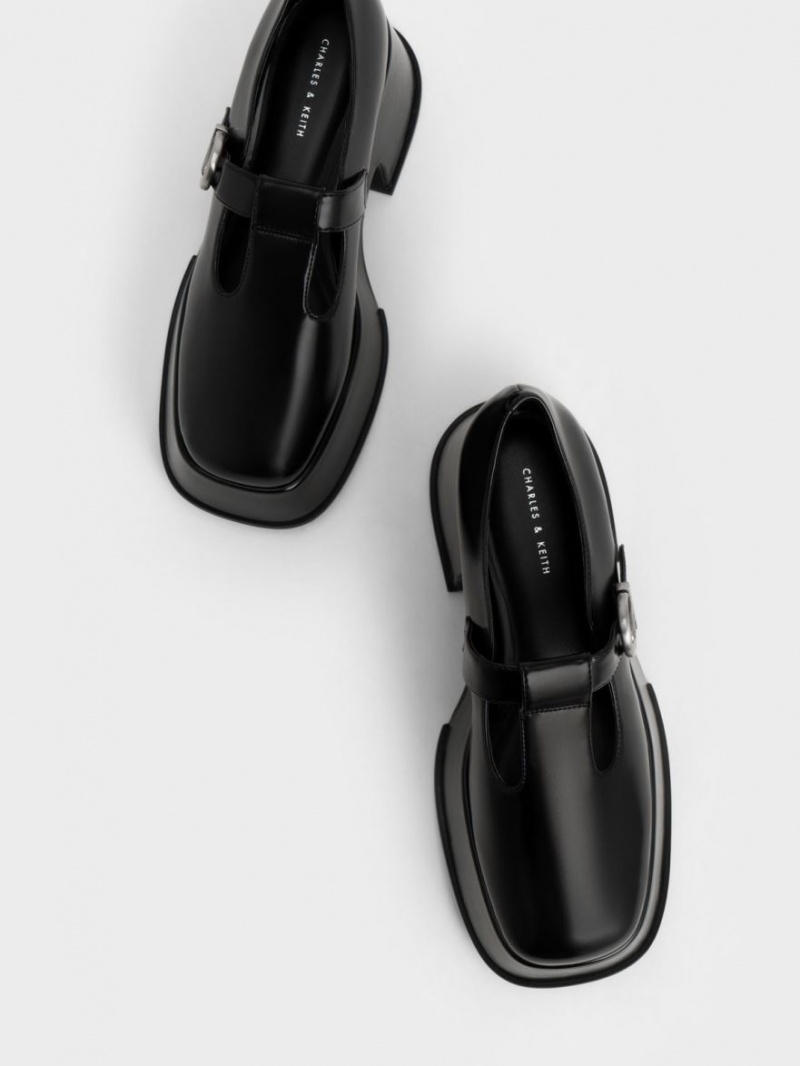 Pantofi Mary Jane Charles & Keith Platforma T-Bar Negrii | 382GMZXTV