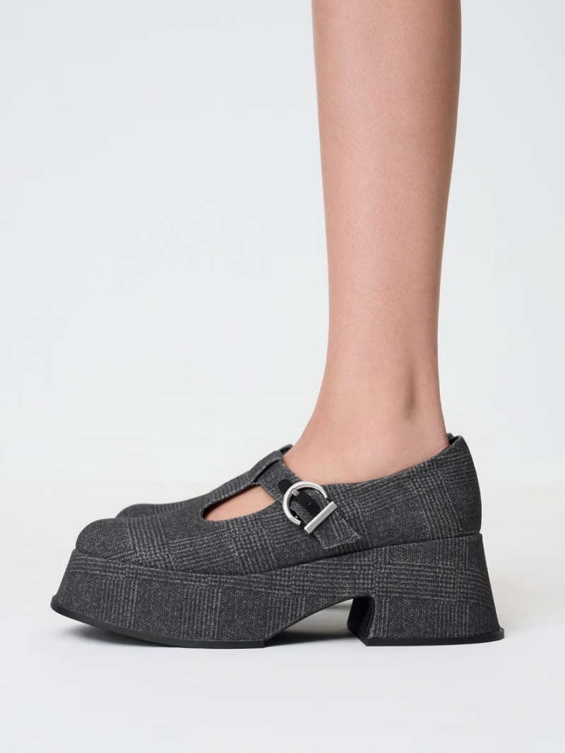 Pantofi Mary Jane Charles & Keith Platforma T-Bar Gri | 607BTFQRW