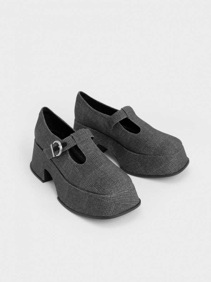 Pantofi Mary Jane Charles & Keith Platforma T-Bar Gri | 607BTFQRW