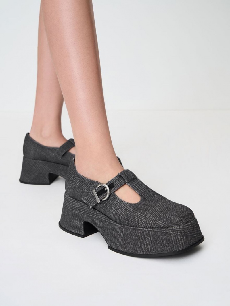 Pantofi Mary Jane Charles & Keith Platforma T-Bar Gri | 607BTFQRW