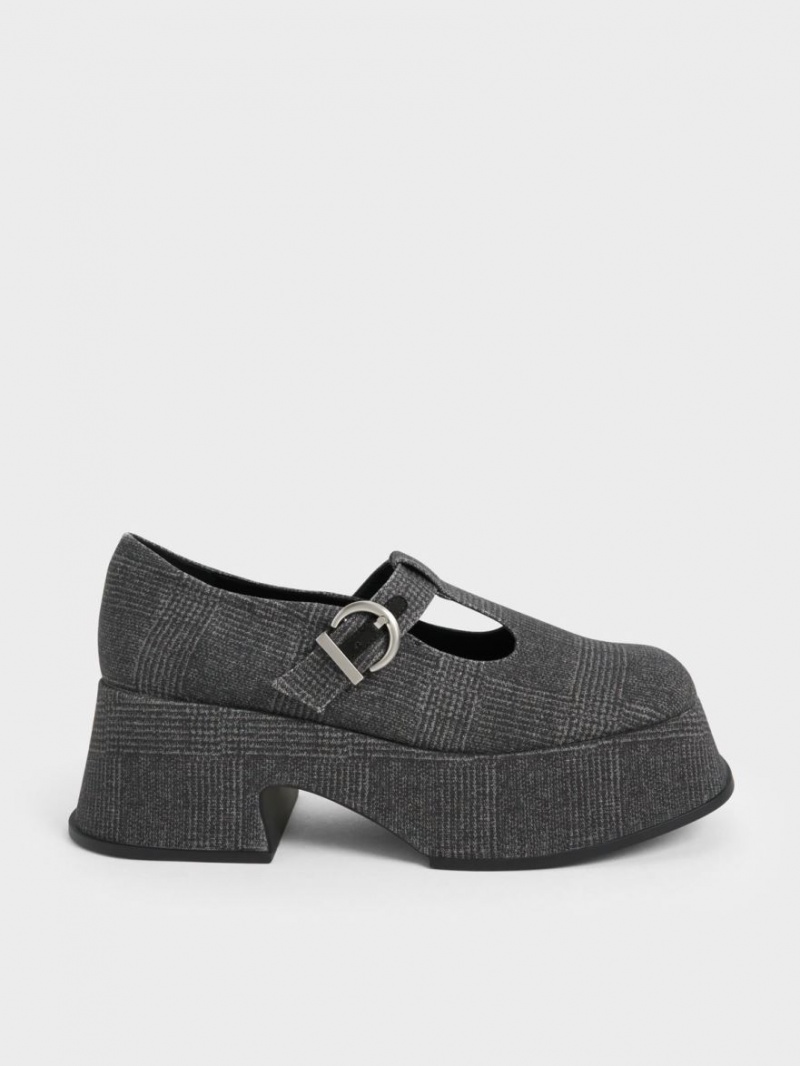 Pantofi Mary Jane Charles & Keith Platforma T-Bar Gri | 607BTFQRW