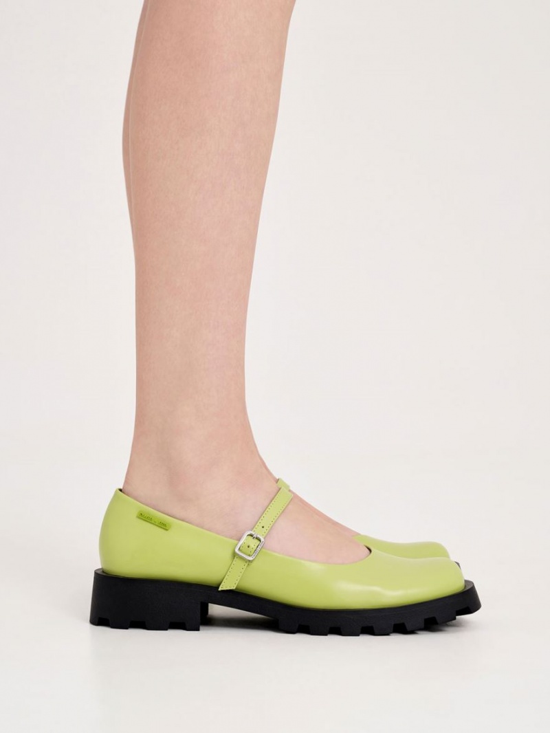 Pantofi Mary Jane Charles & Keith Rounded Square-Bombeu Verzi Deschis | 761TLDOWV