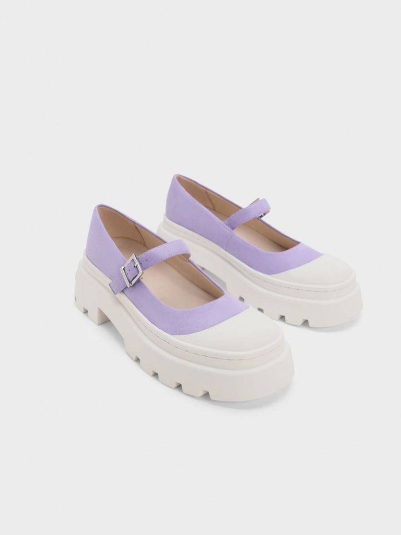 Pantofi Mary Jane Charles & Keith Textured Two-Tone Platforma Violet | 534QTJICK