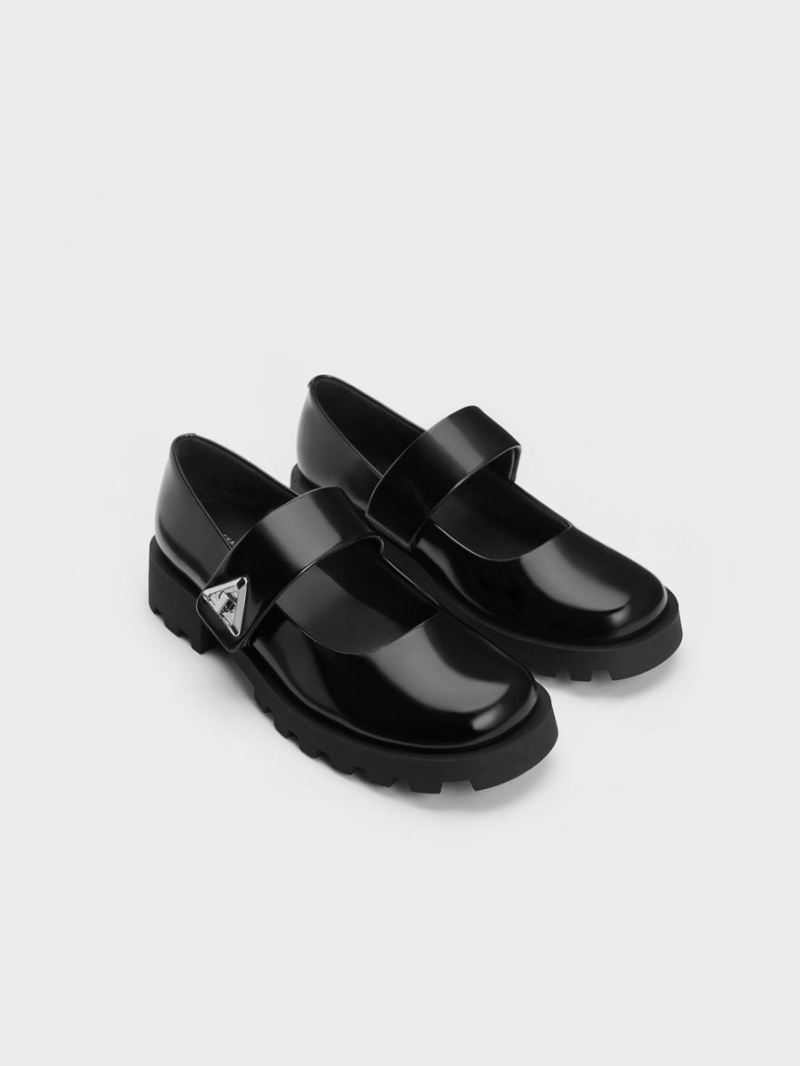 Pantofi Mary Jane Charles & Keith Trice Metallic Accent Negrii | 871ECPVMX