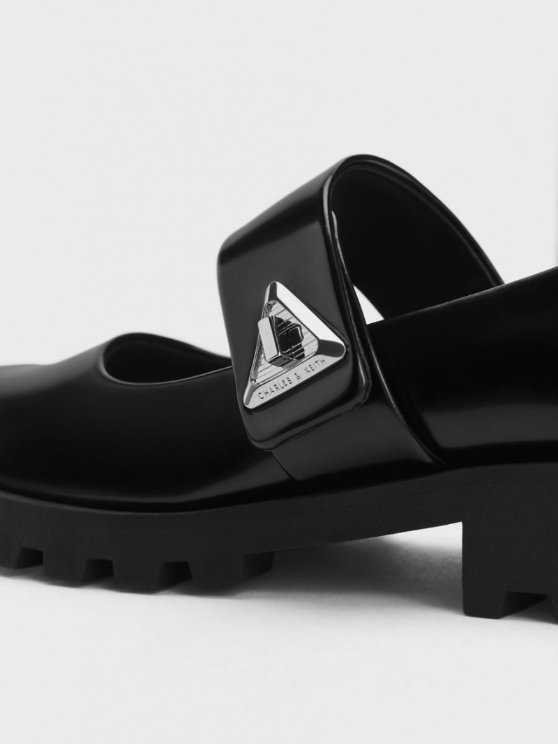 Pantofi Mary Jane Charles & Keith Trice Metallic Accent Negrii | 871ECPVMX
