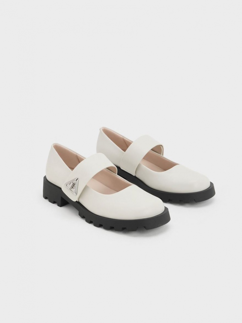 Pantofi Mary Jane Charles & Keith Trice Metallic Accent Albi | 934RMKVFC