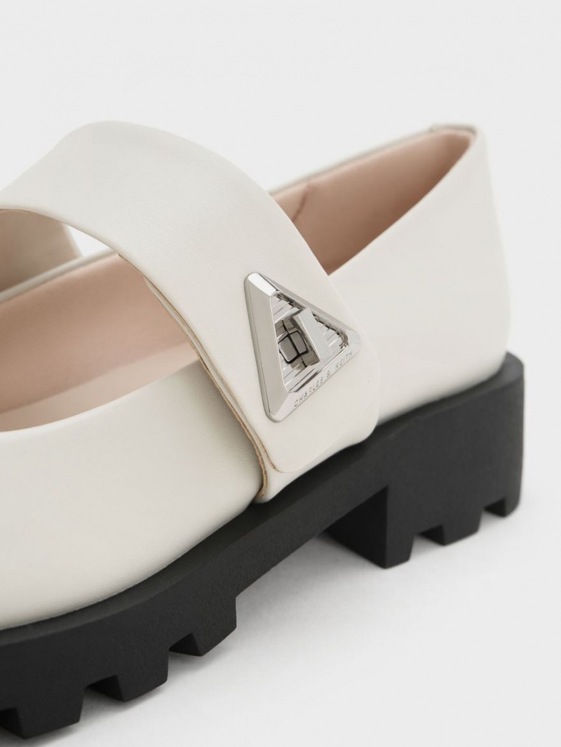 Pantofi Mary Jane Charles & Keith Trice Metallic Accent Albi | 934RMKVFC