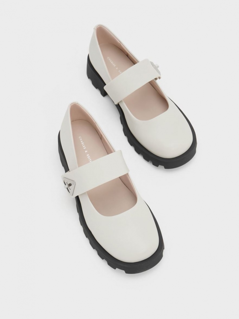 Pantofi Mary Jane Charles & Keith Trice Metallic Accent Albi | 934RMKVFC