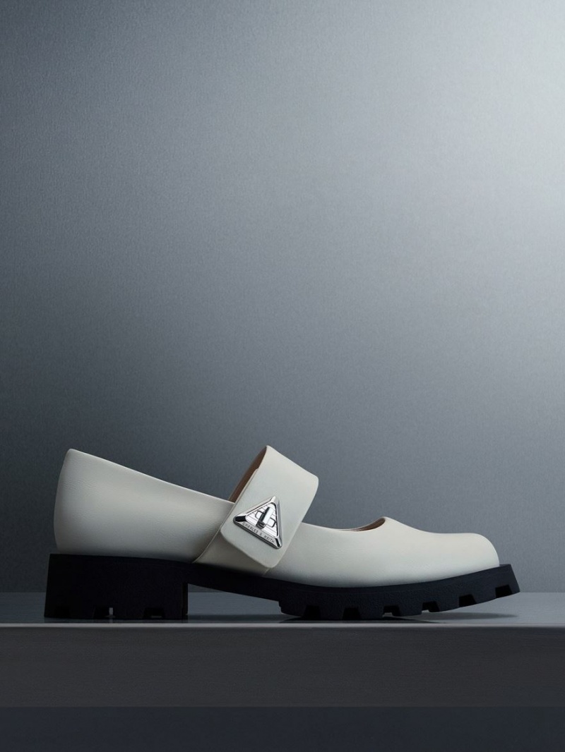 Pantofi Mary Jane Charles & Keith Trice Metallic Accent Albi | 934RMKVFC