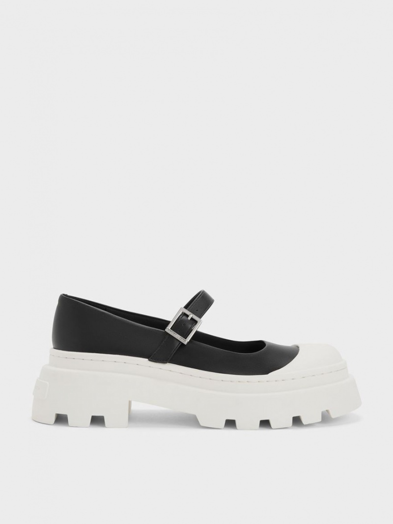Pantofi Mary Jane Charles & Keith Two-Tone Platforma Negrii | 150ROEBTI