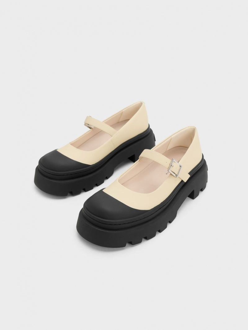 Pantofi Mary Jane Charles & Keith Two-Tone Platforma Bej | 154RMQSLT