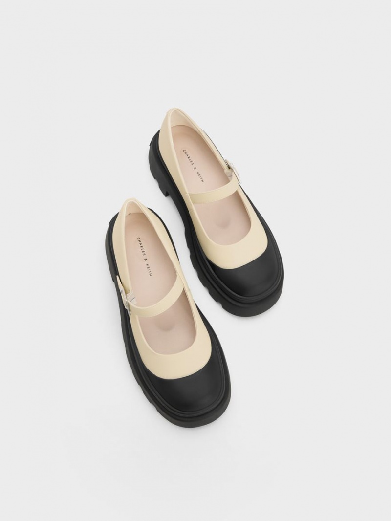 Pantofi Mary Jane Charles & Keith Two-Tone Platforma Bej | 154RMQSLT