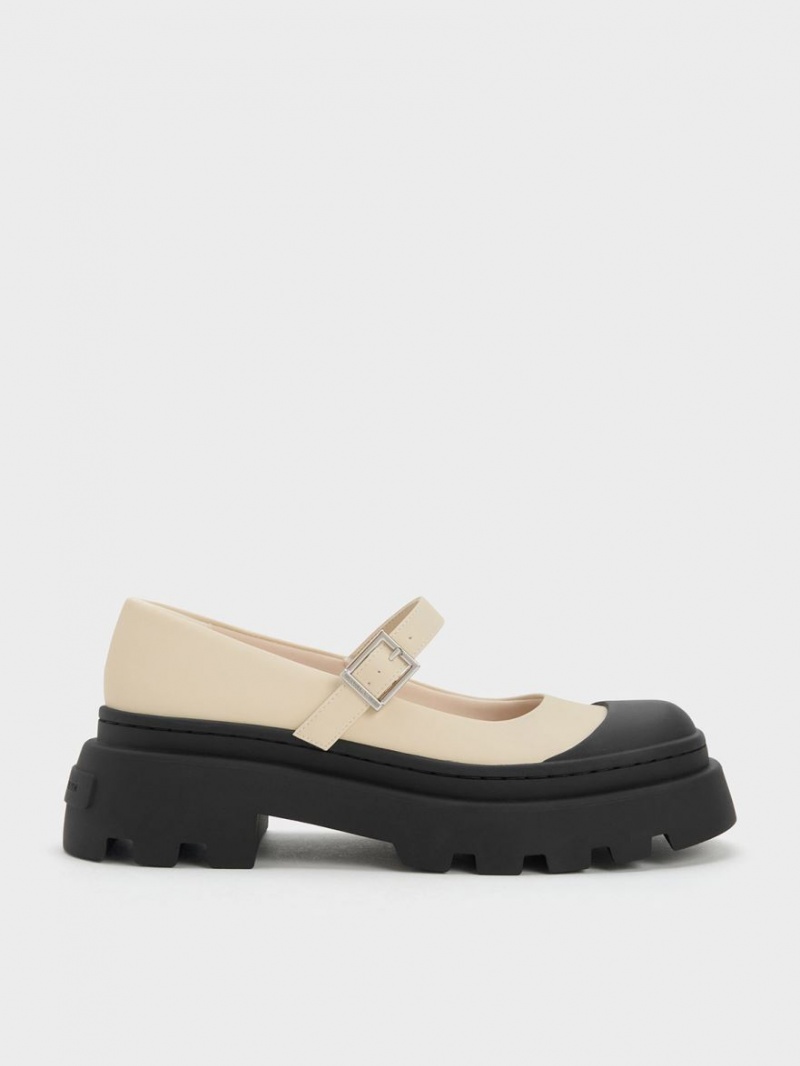 Pantofi Mary Jane Charles & Keith Two-Tone Platforma Bej | 154RMQSLT