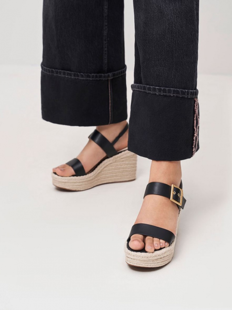Pantofi Platforma Charles & Keith Buckled Espadrile Negrii | 670XOBMVU