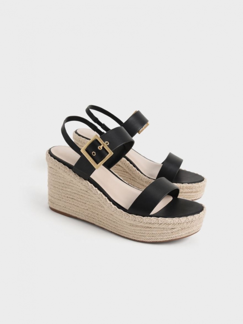 Pantofi Platforma Charles & Keith Buckled Espadrile Negrii | 670XOBMVU