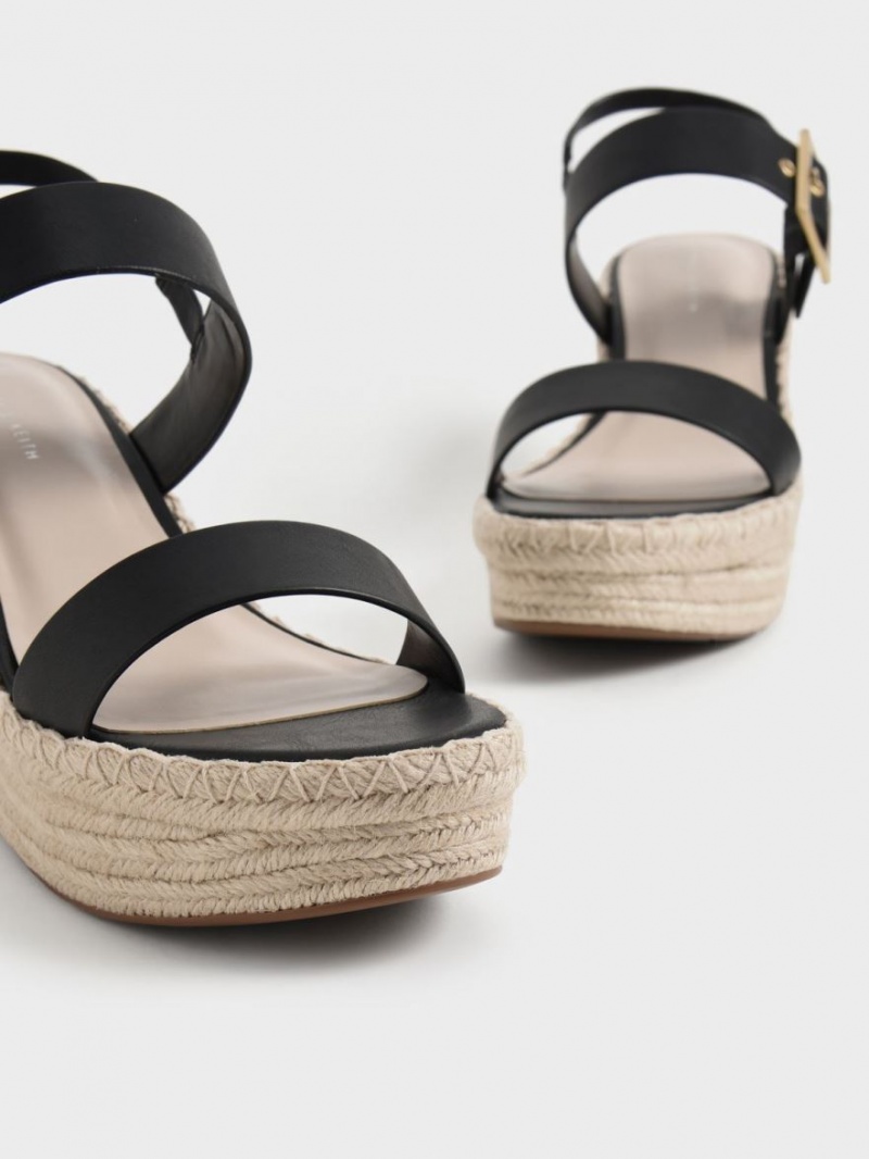 Pantofi Platforma Charles & Keith Buckled Espadrile Negrii | 670XOBMVU