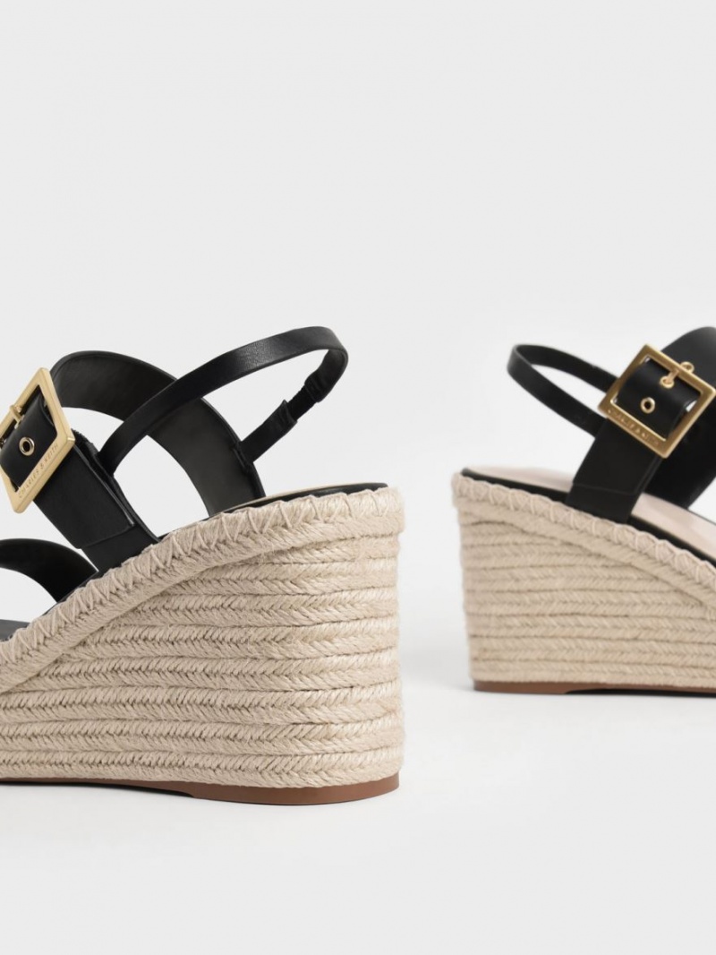 Pantofi Platforma Charles & Keith Buckled Espadrile Negrii | 670XOBMVU
