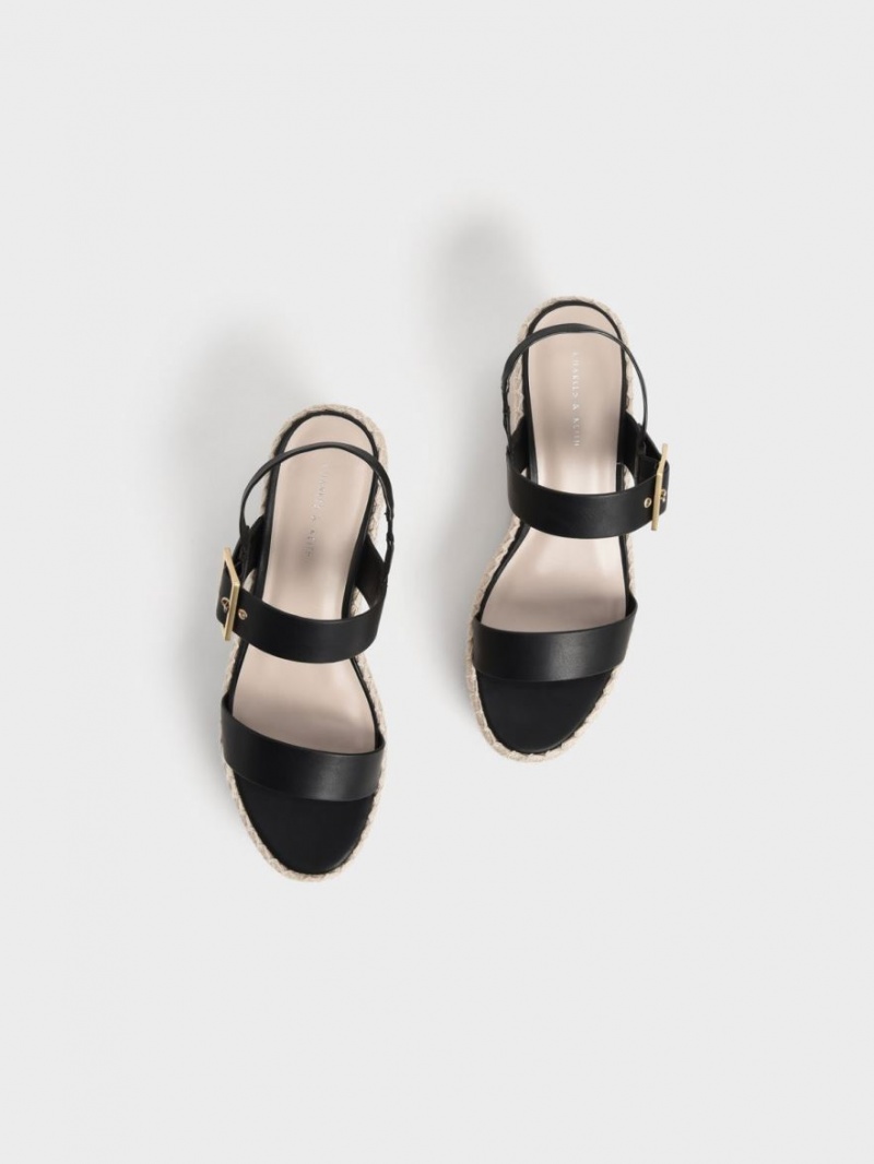 Pantofi Platforma Charles & Keith Buckled Espadrile Negrii | 670XOBMVU