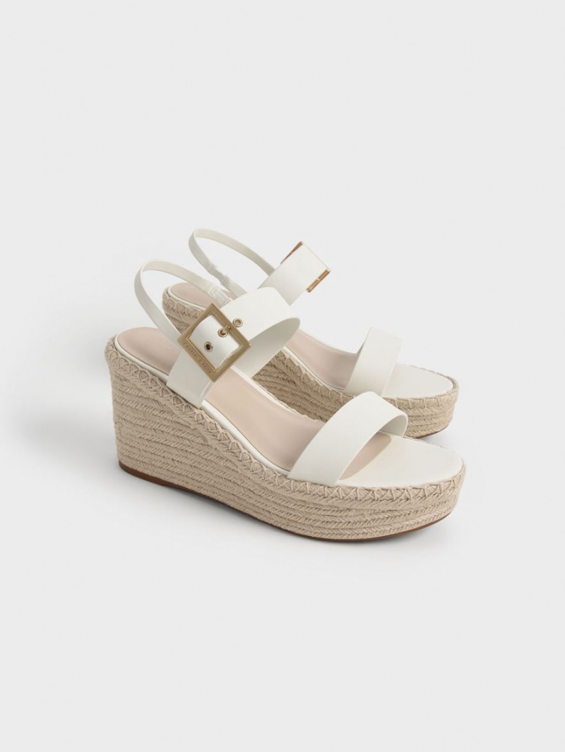 Pantofi Platforma Charles & Keith Buckled Espadrile Albi | 924OZSQVC