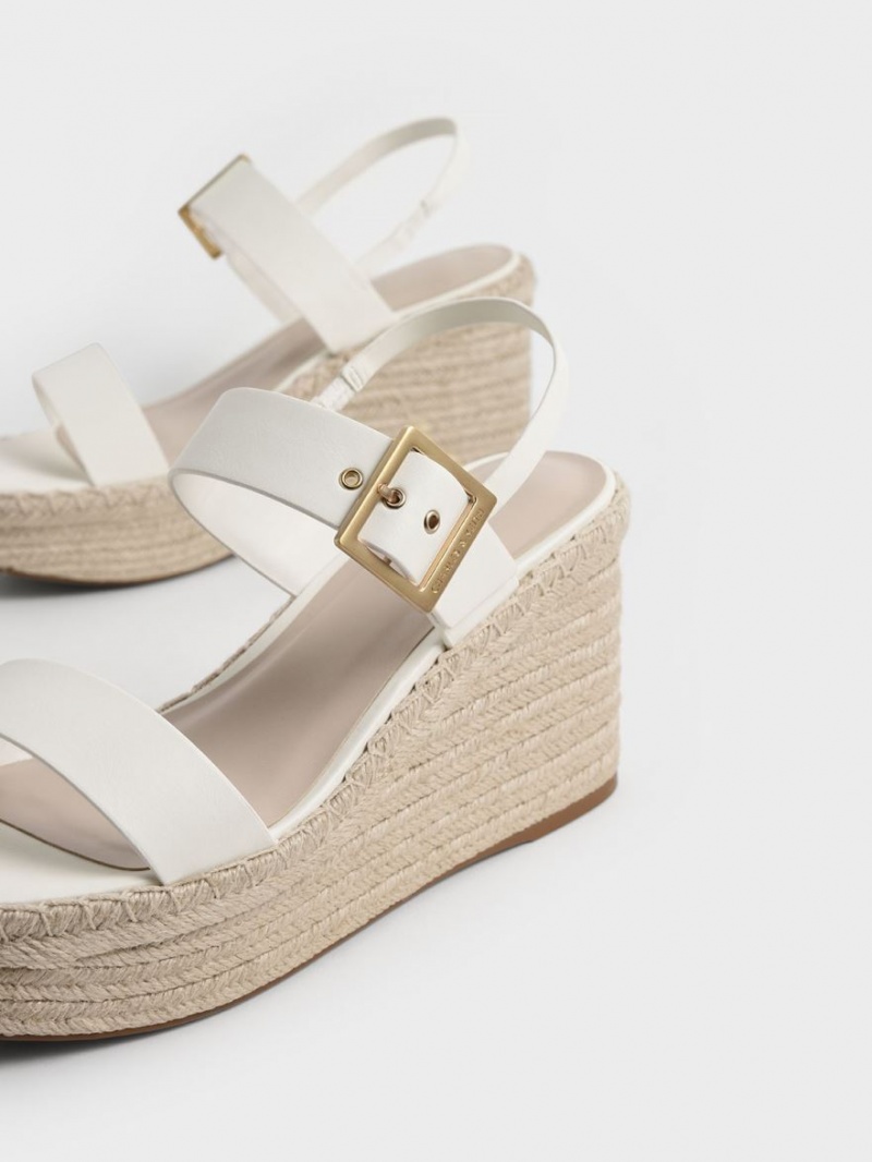 Pantofi Platforma Charles & Keith Buckled Espadrile Albi | 924OZSQVC