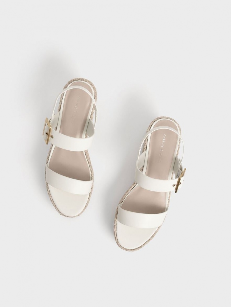 Pantofi Platforma Charles & Keith Buckled Espadrile Albi | 924OZSQVC