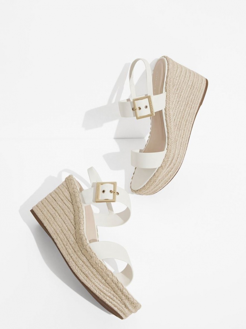 Pantofi Platforma Charles & Keith Buckled Espadrile Albi | 924OZSQVC