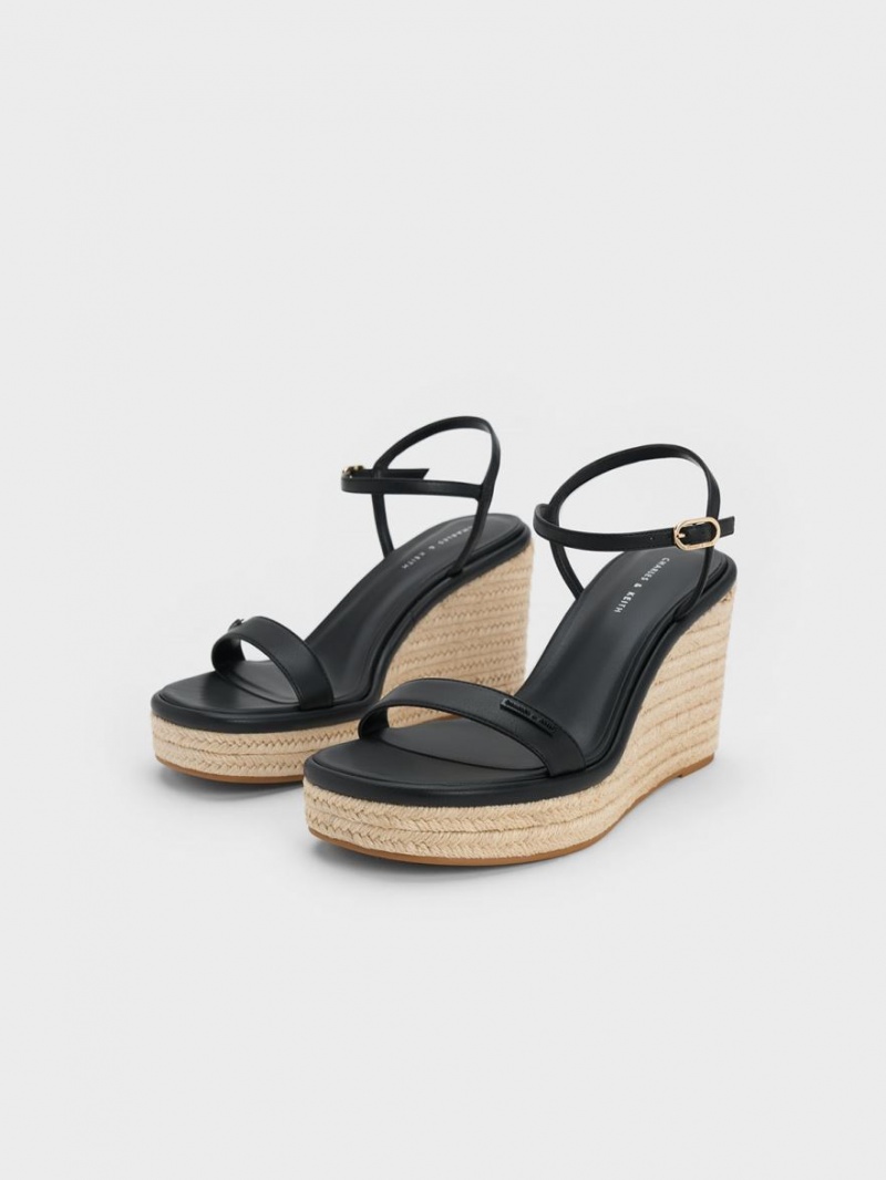 Pantofi Platforma Charles & Keith Espadrile Negrii | 075UNPIRS
