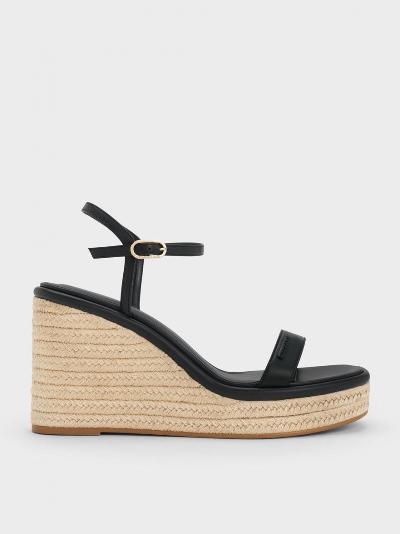 Pantofi Platforma Charles & Keith Espadrile Negrii | 075UNPIRS