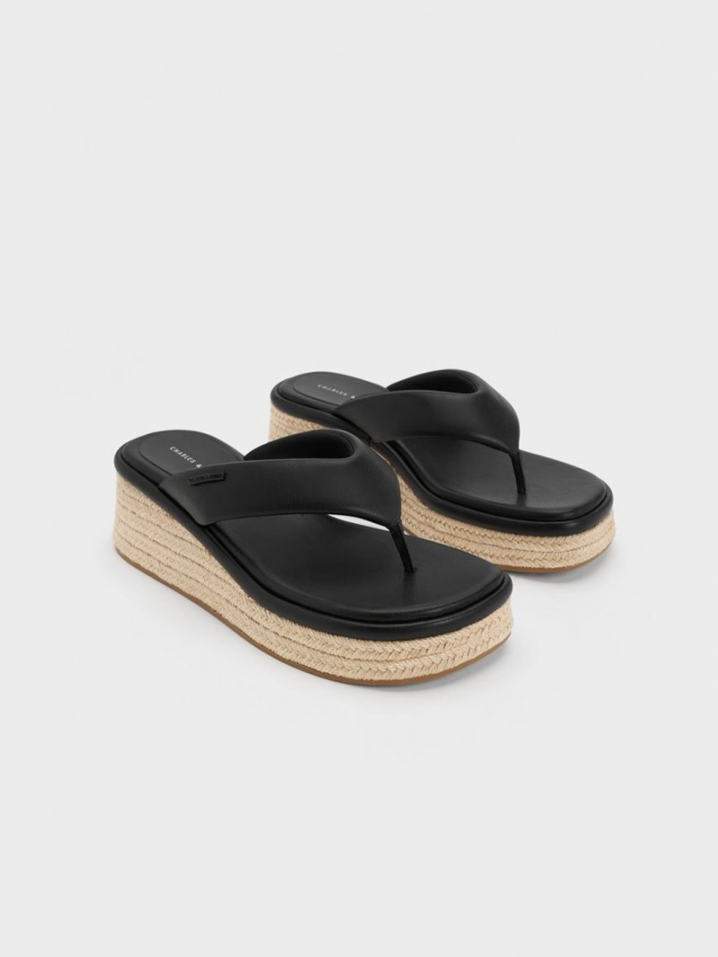 Pantofi Platforma Charles & Keith Espadrile Tanga Negrii | 730JACBNL