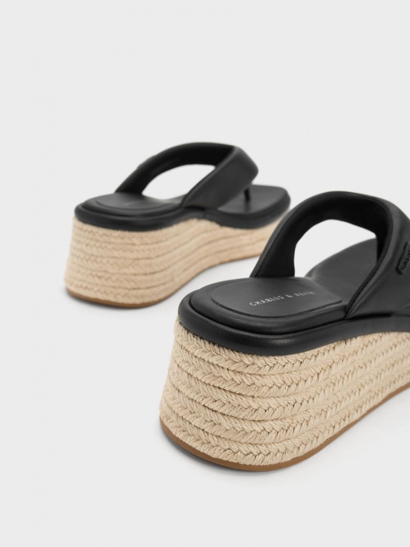 Pantofi Platforma Charles & Keith Espadrile Tanga Negrii | 730JACBNL
