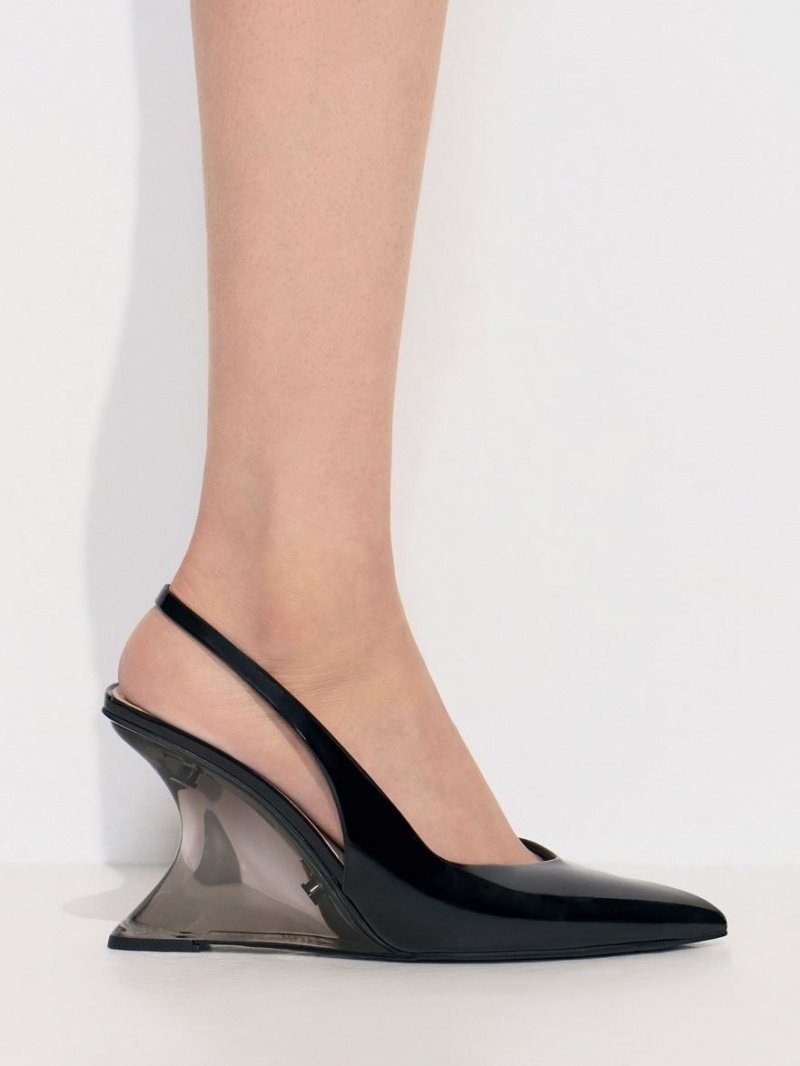 Pantofi Platforma Charles & Keith Lacuita Sculptural Slingback Negrii | 631ZYGJMT