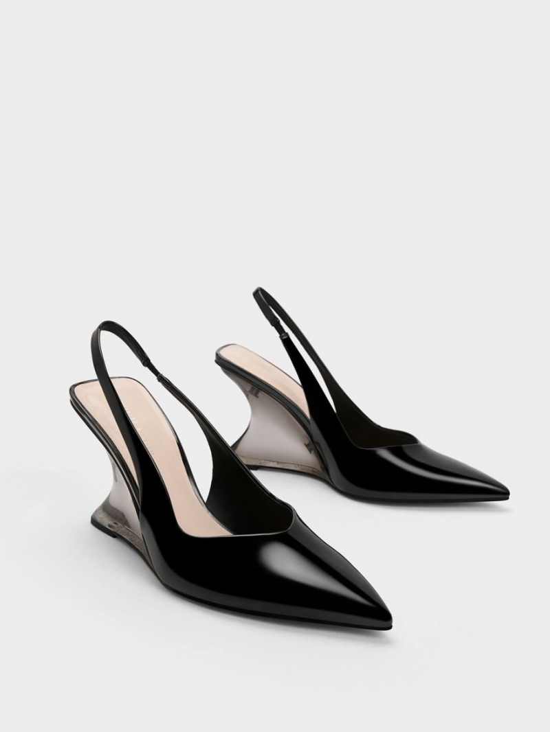 Pantofi Platforma Charles & Keith Lacuita Sculptural Slingback Negrii | 631ZYGJMT