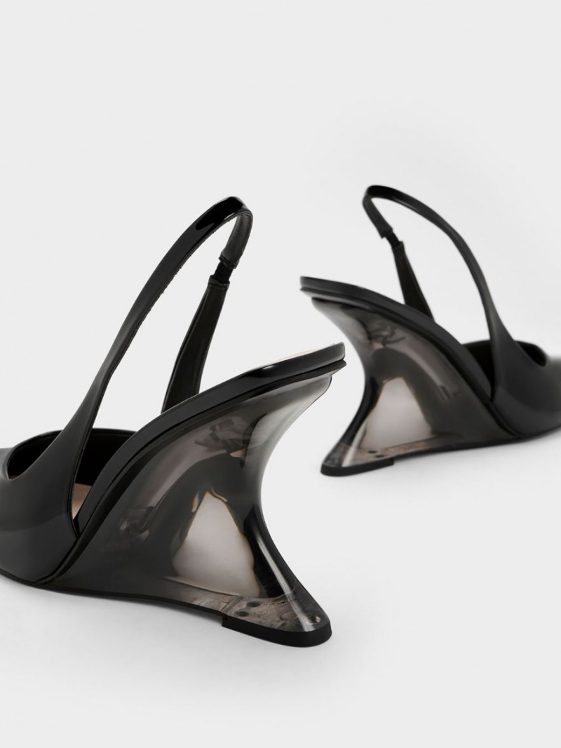 Pantofi Platforma Charles & Keith Lacuita Sculptural Slingback Negrii | 631ZYGJMT