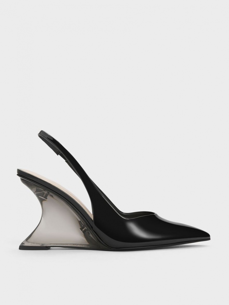 Pantofi Platforma Charles & Keith Lacuita Sculptural Slingback Negrii | 631ZYGJMT