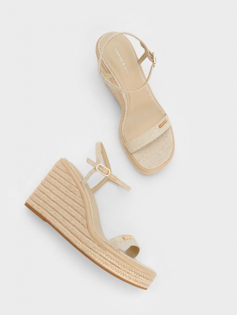 Pantofi Platforma Charles & Keith Linen Espadrile Bej | 586EXLPGI