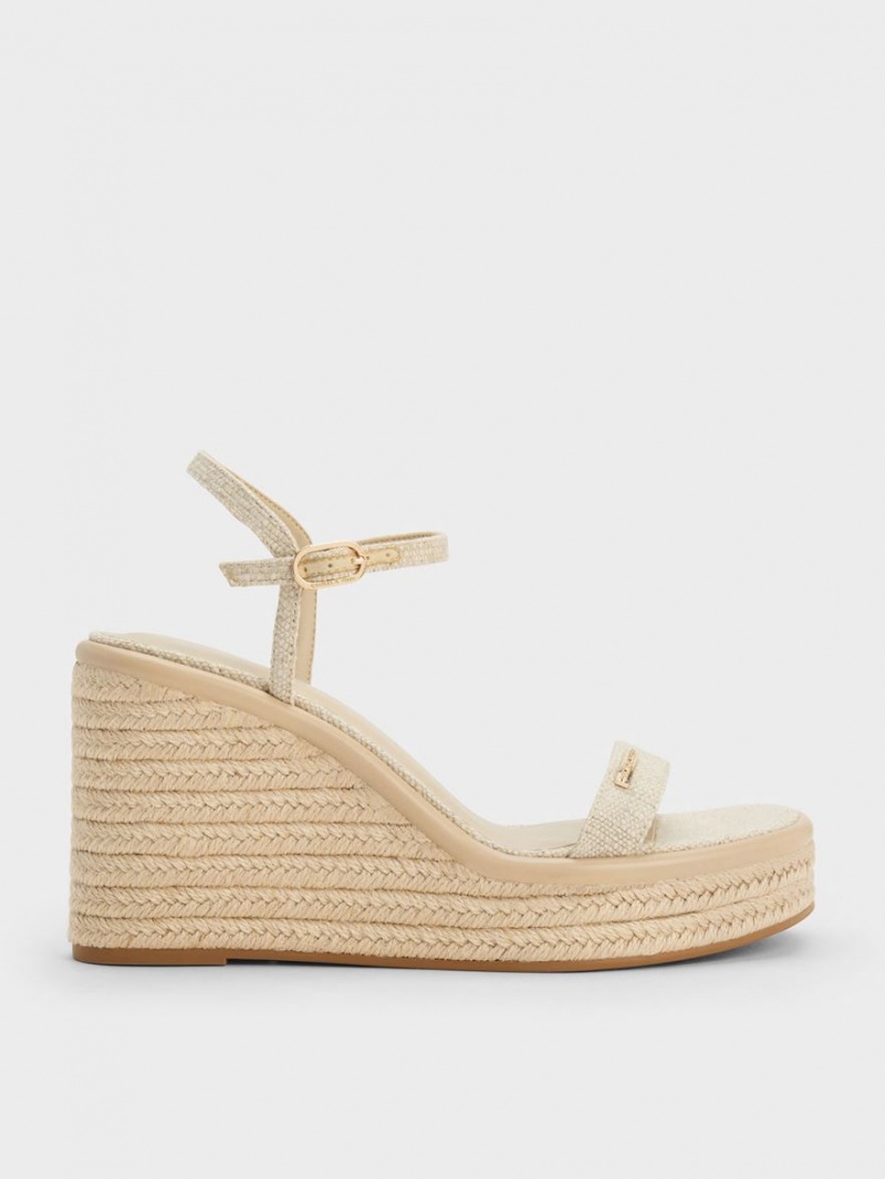 Pantofi Platforma Charles & Keith Linen Espadrile Bej | 586EXLPGI