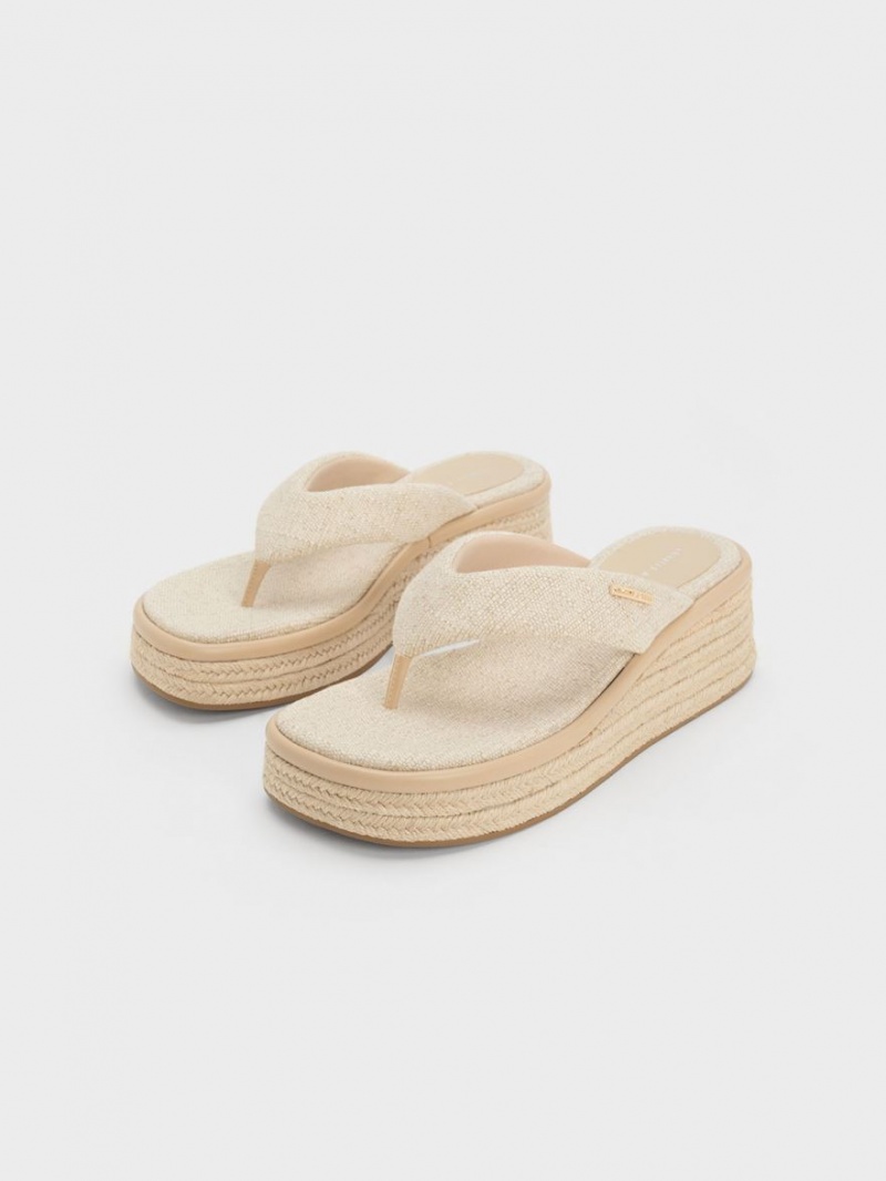 Pantofi Platforma Charles & Keith Linen Espadrile Tanga Bej | 607JFIXRY