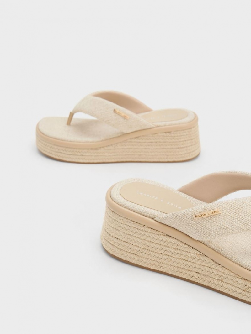 Pantofi Platforma Charles & Keith Linen Espadrile Tanga Bej | 607JFIXRY