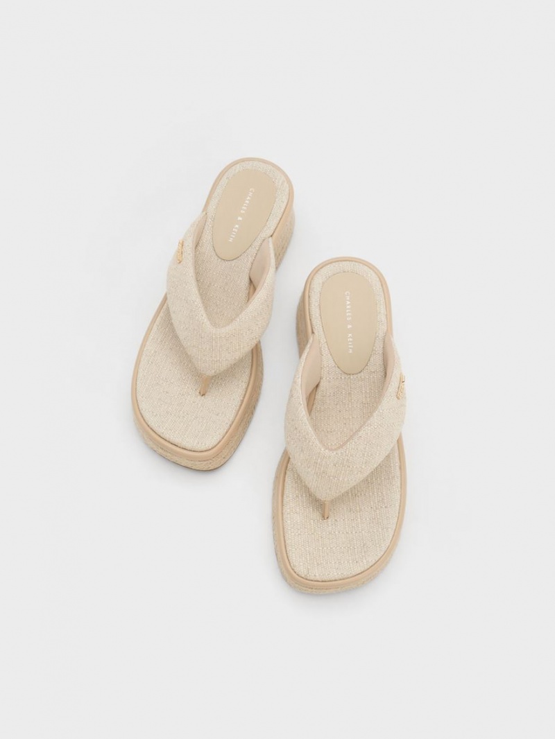 Pantofi Platforma Charles & Keith Linen Espadrile Tanga Bej | 607JFIXRY