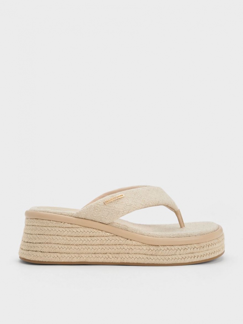 Pantofi Platforma Charles & Keith Linen Espadrile Tanga Bej | 607JFIXRY