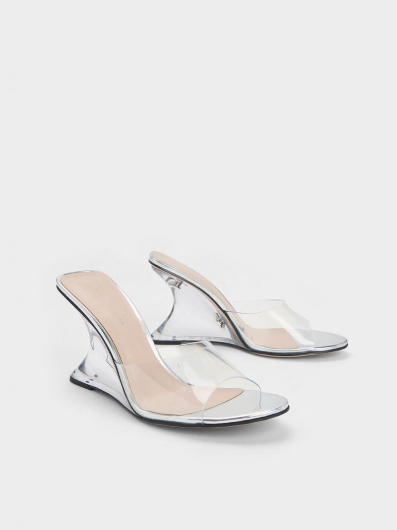 Pantofi Platforma Charles & Keith Metallic Sculptural Heel Argintii | 542XZNLFP