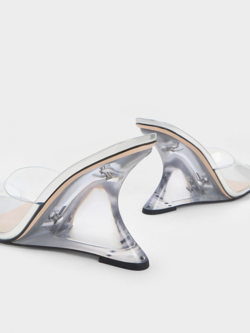 Pantofi Platforma Charles & Keith Metallic Sculptural Heel Argintii | 542XZNLFP