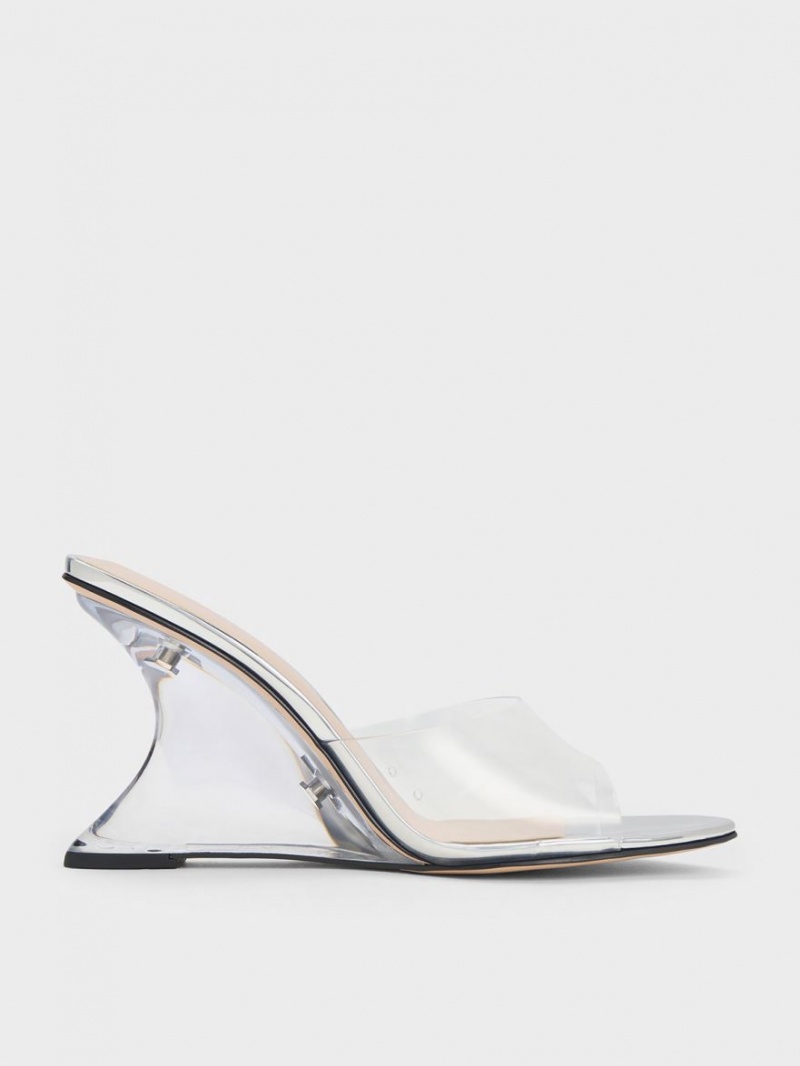 Pantofi Platforma Charles & Keith Metallic Sculptural Heel Argintii | 542XZNLFP